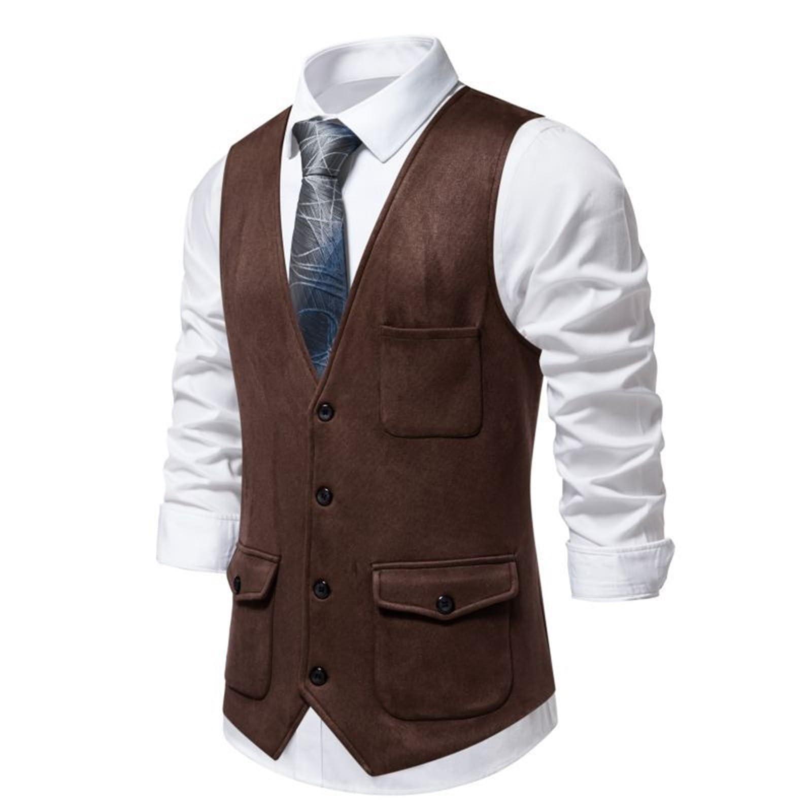 Gilet da uomo, sportivo, elegante, blu, senza maniche, cammello