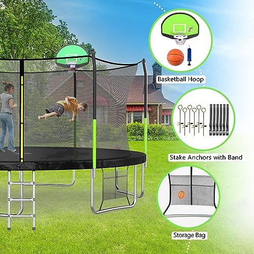 Image of SKOK 14FT Trampolines with Net, 400LBS Outdoor Trampolines for Kids with Basketball Hoop -ASTM Approved Trampoline for Children and Adults