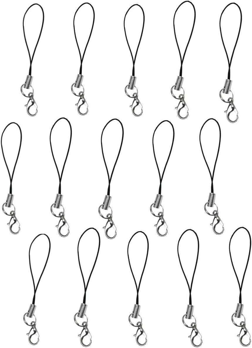 15 Cell Phone Strap Black/Silver Tone Split Ring with Hooks