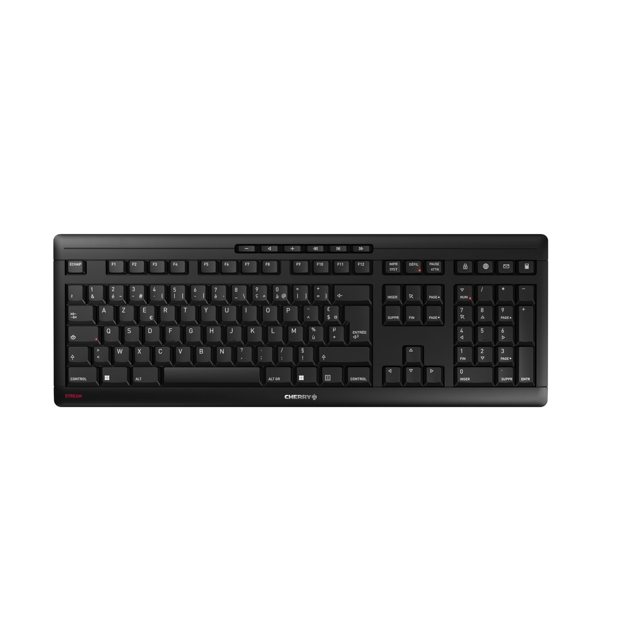 CHERRY Stream Keyboard Wireless, Kabellose Tastatur, Französisches Layout (AZERTY), 2,4 GHz Funk, Leise Tasten, Flaches Design, Batteriebetrieben, Schwarz