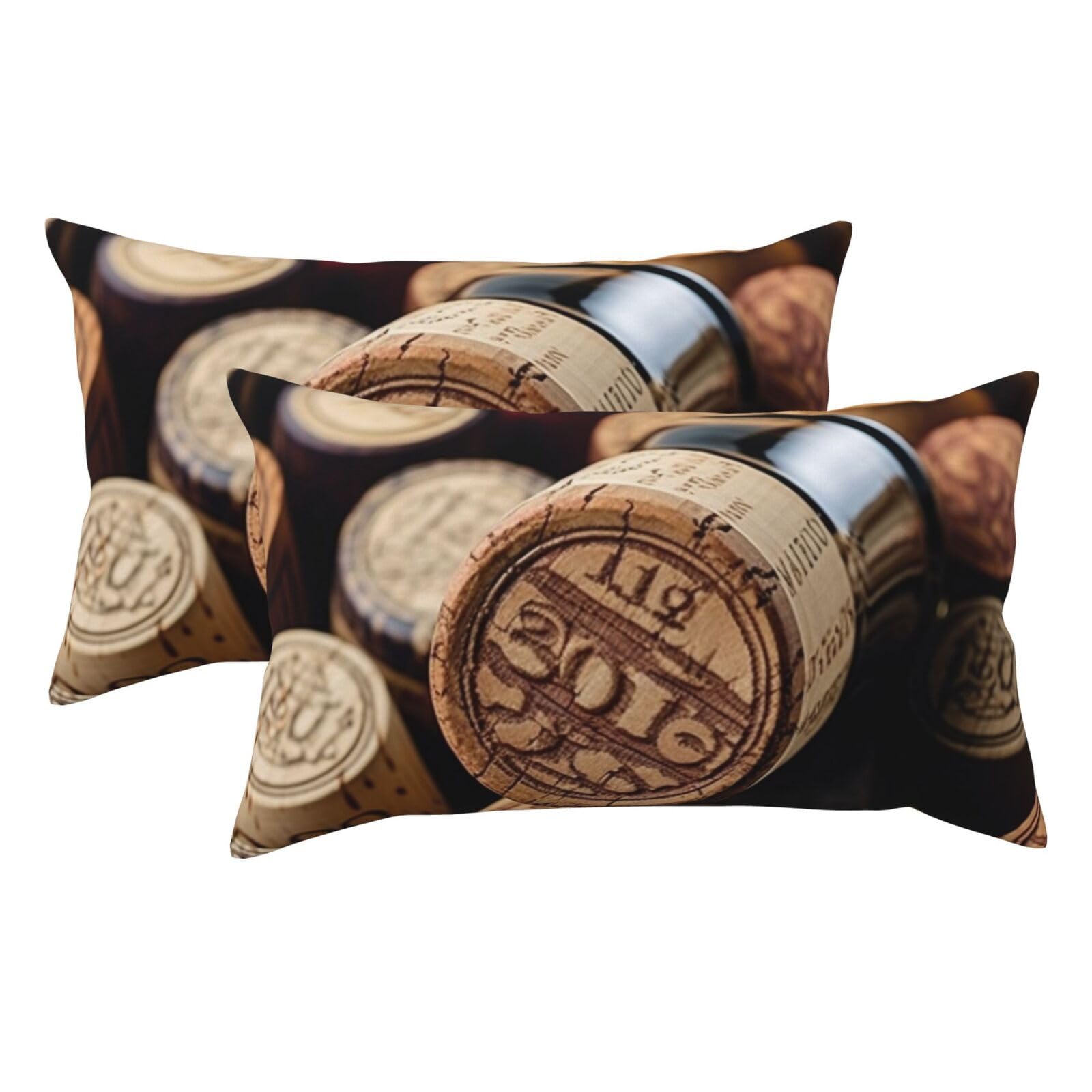 2 Pack King Pillow Cases with Hidden Zipper, Soft Breathable Pillow Covers for Hair and Skin, Wine Bottle Stopper with Vintage Pillowcases 20"x36" Bed Pillow Protectors Cover for Sleeping Gifts