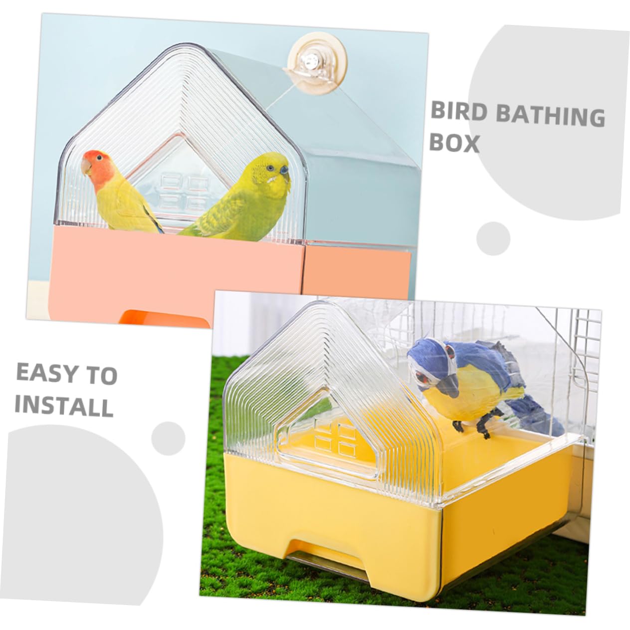 Sosoport Bain de Cage à Oiseaux avec Tiroir, Design Suspendu, 2 Pièces | Plastique, Rose et Jaune, pour Perruches et Calopsittes, Usage en Cage, Format Compact