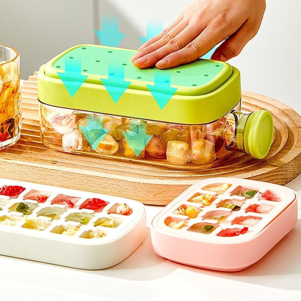Ice Cube Bottle, Eiswürfel Flasche, Touch-Free Water Bottle Ice Cube Tray With Straw and Bin for Coffee Juice And Beverages (2 stk Grün, 500ml)