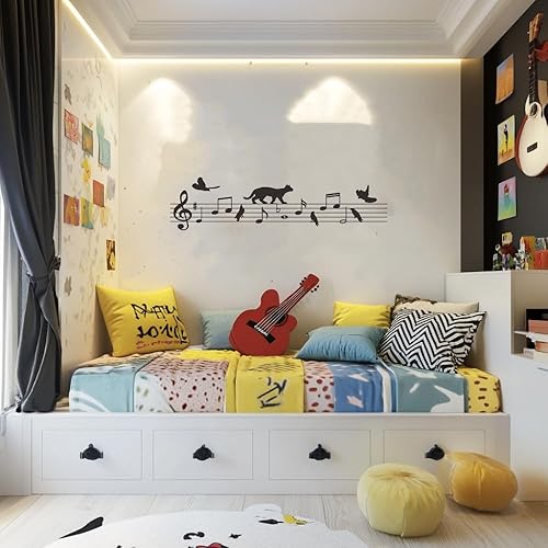 Miniatura 1 de Adhesivo de pared con gato del personal de música, calcomanía de nota creativa para amantes de la música y habitaciones de niños, decoración de