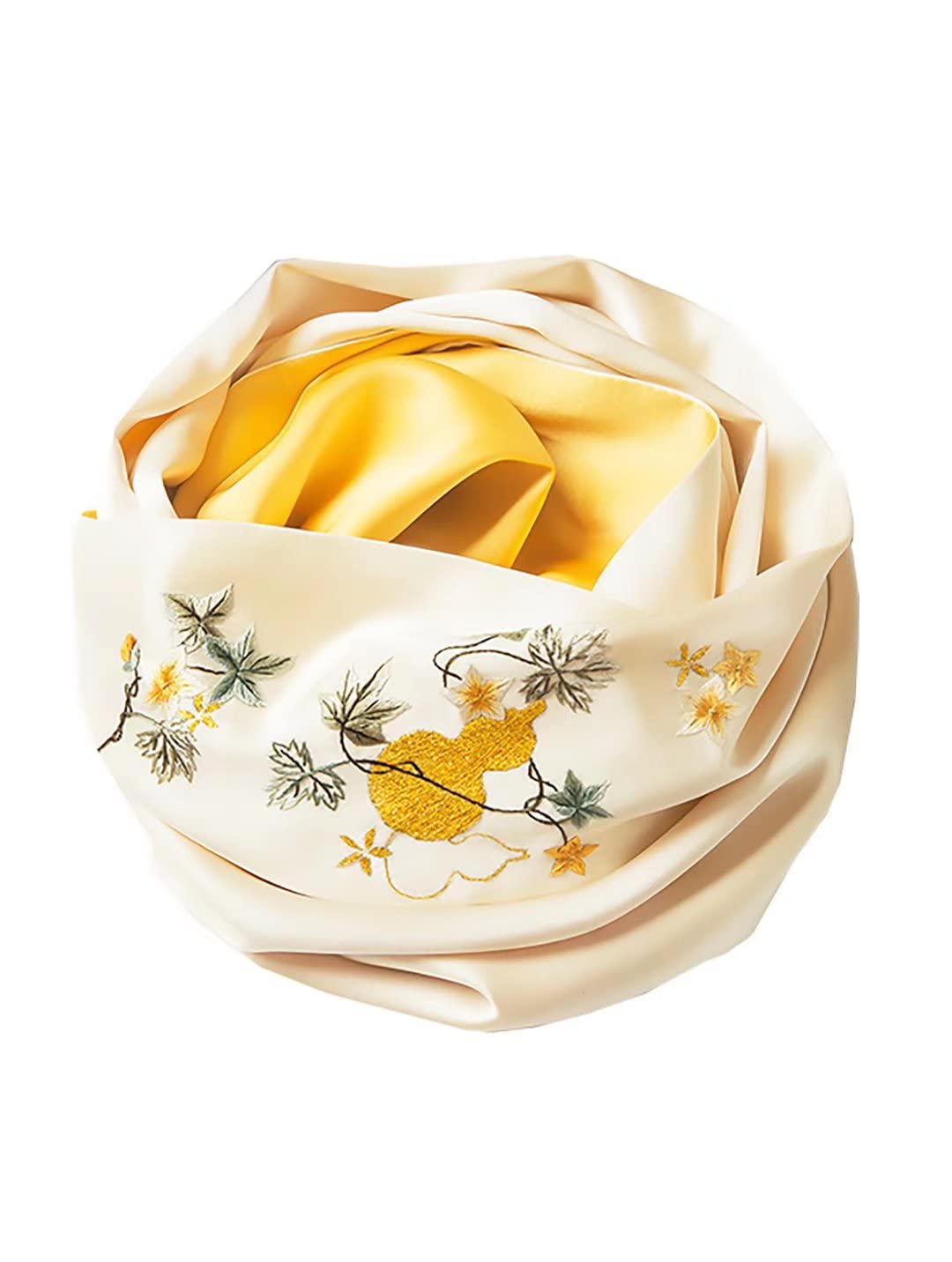 Bufanda de Seda de Dos Capas Bordada a Mano Goud Gourd Pañuelo para el Pelo Chales 625 (Beige Talla única)