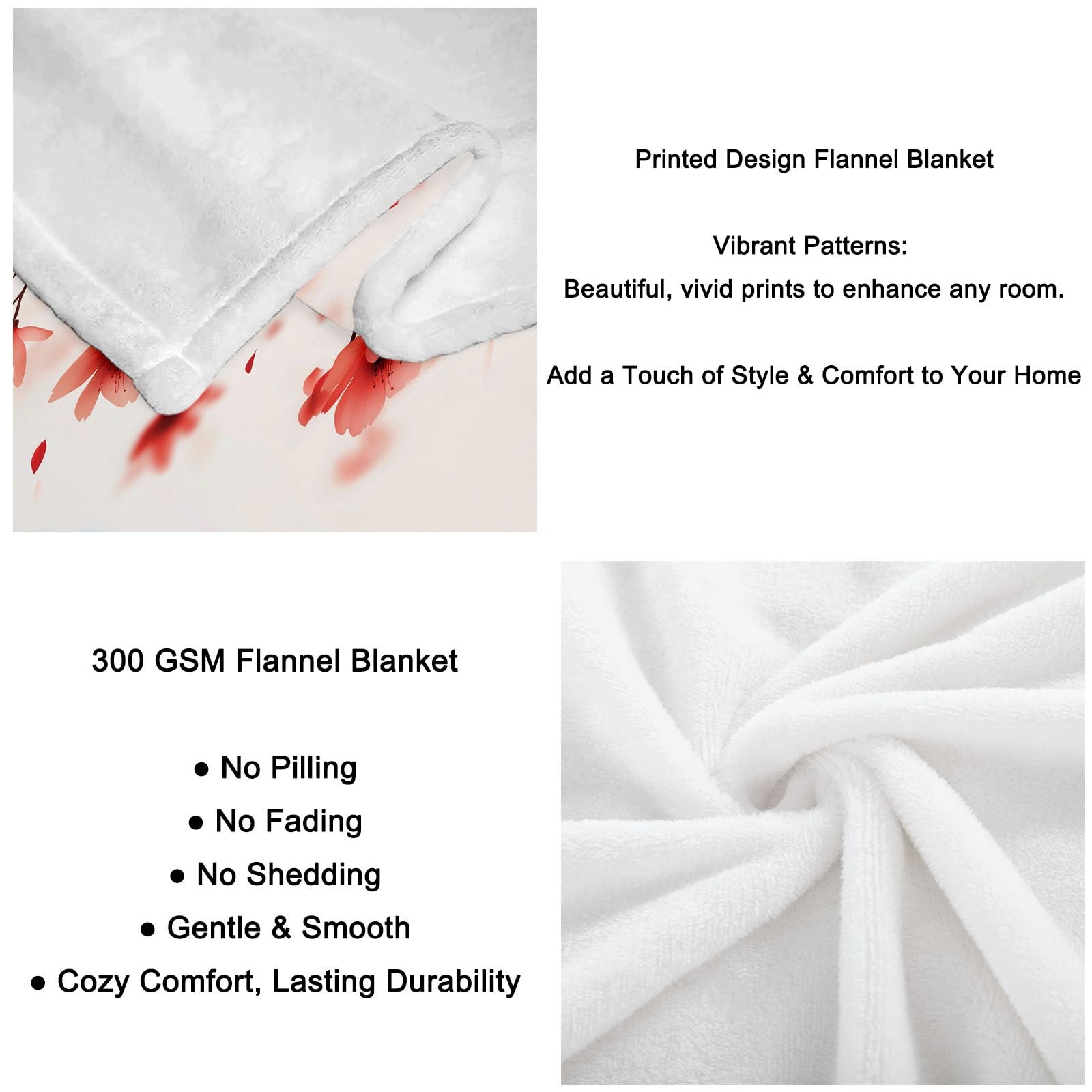 Genérico Manta de Franela de Forro Polar para Niños y Adultos 220 x 240 cm, Mantas para Sofa Estampado Naturaleza Japonés Flores De Cerezo - Manta Crema Suave Cálida Transpirable Ligera
