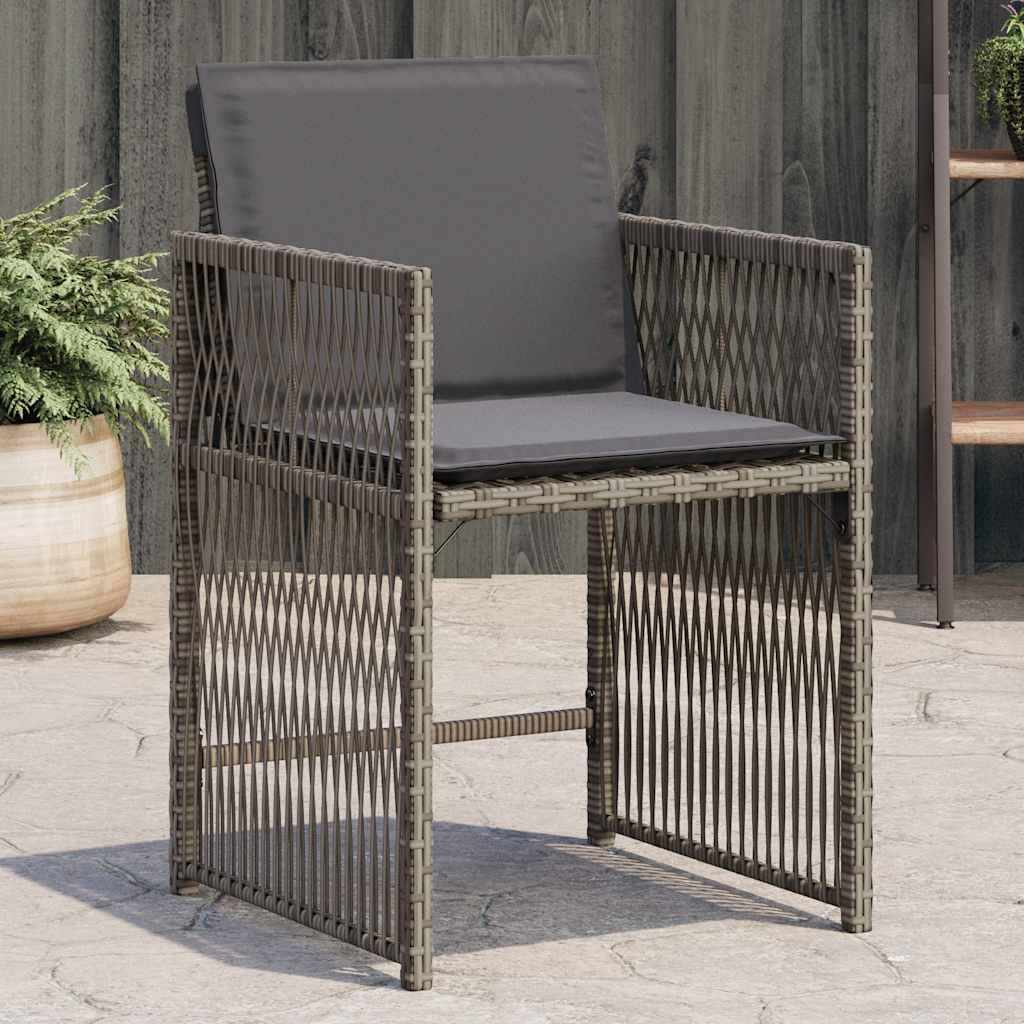 Chaise de jardin pliante en poly rotin avec coussin gris | Lot de 4 assises à dossier haut
