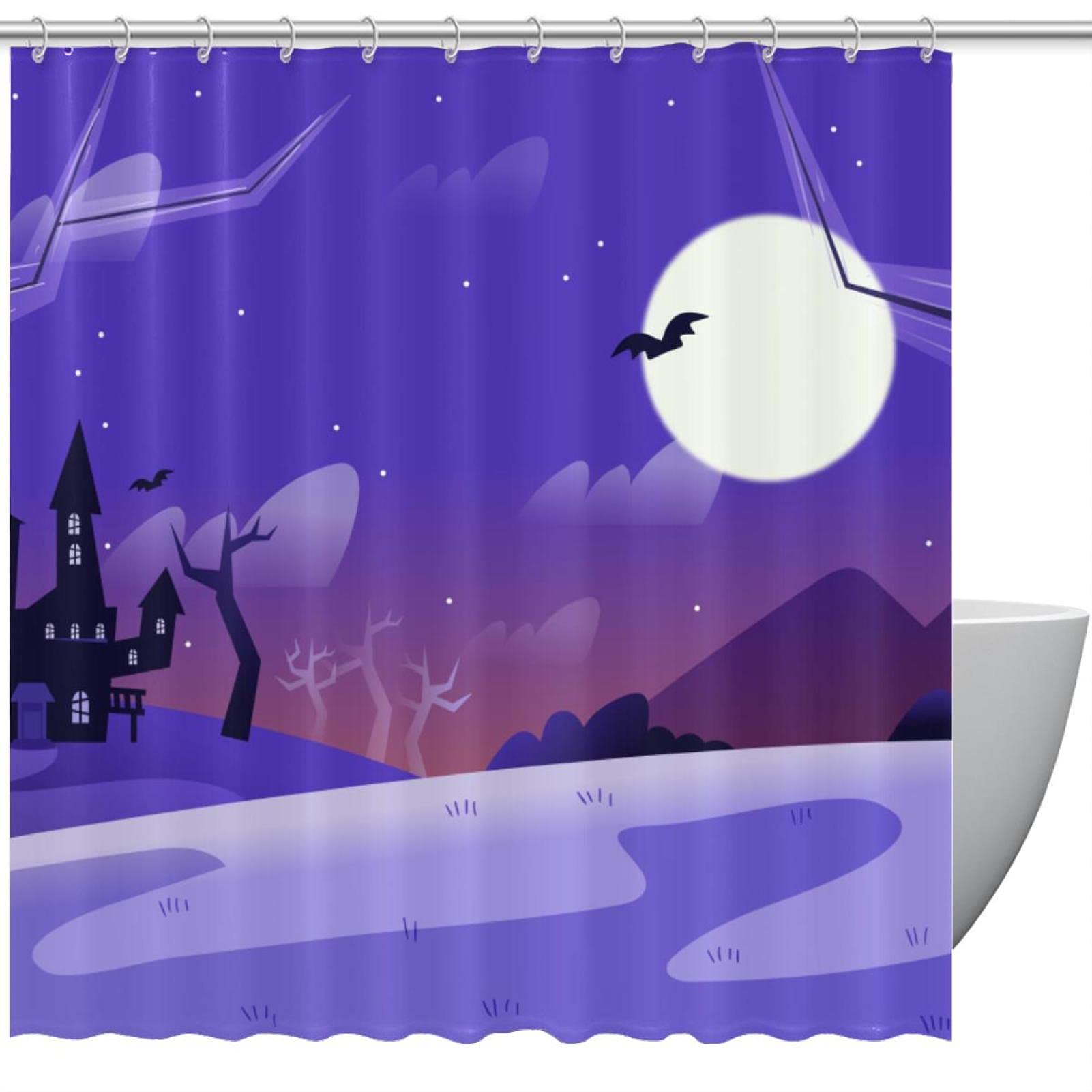 Rideau de douche Halloween 183x183 cm avec 12 crochets inclus pour baignoire
