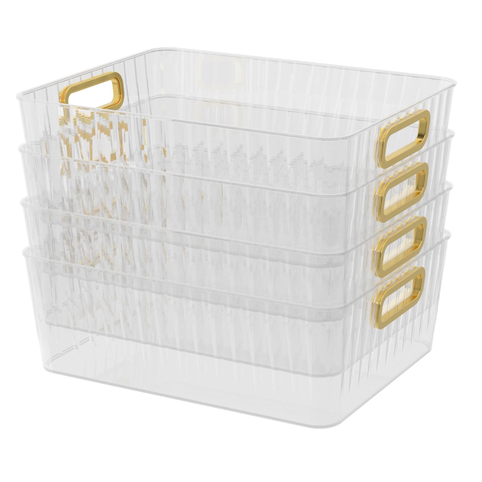 Feicanhao 4 Pcs Clear Plastic Freezer Storage Bins, Clear Plastic Storage Bins Containers Box for Fridge, Pantry, Cabinet