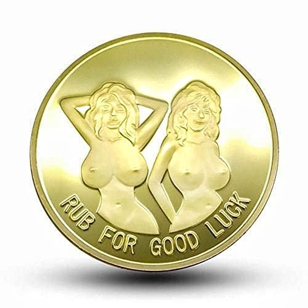 Sexy Twins Lady Lucky Coin,Rub for Good Luck, Adult Commemorative Badge Collection Toy,Protective Case Included (Gold)