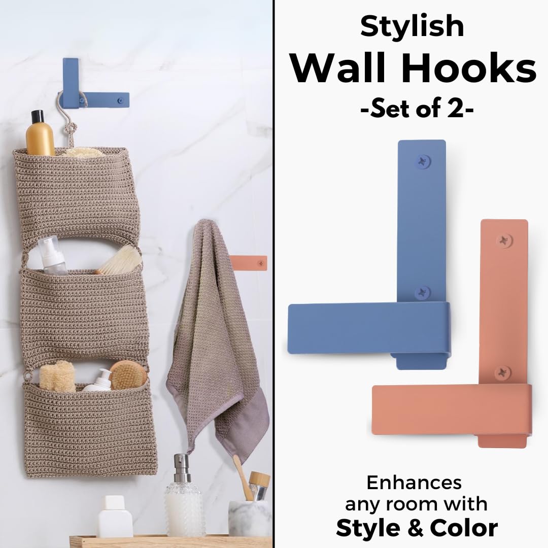 Elegante juego de ganchos de pared: 2 elegantes soportes de pared decorativos de un solo gancho para colgar abrigos, ropa, toallas, mochilas y sombreros. Ganchos modernos y resistentes para
