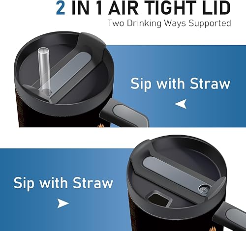 Miniatura 5 de Equoza Taza de viaje de acero inoxidable de 40 onzas con asa, taza aislada al vacío de doble pared con tapa y popote