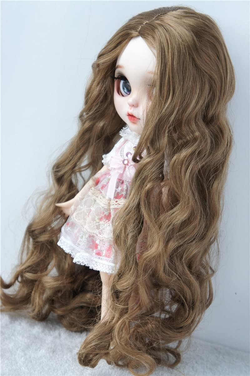 Doll Wigs JD435 7-8nch 9-10inch Long Wave no Bangs Synthetic Mohair BJD Doll Accessories (Brown, 10-11inch)