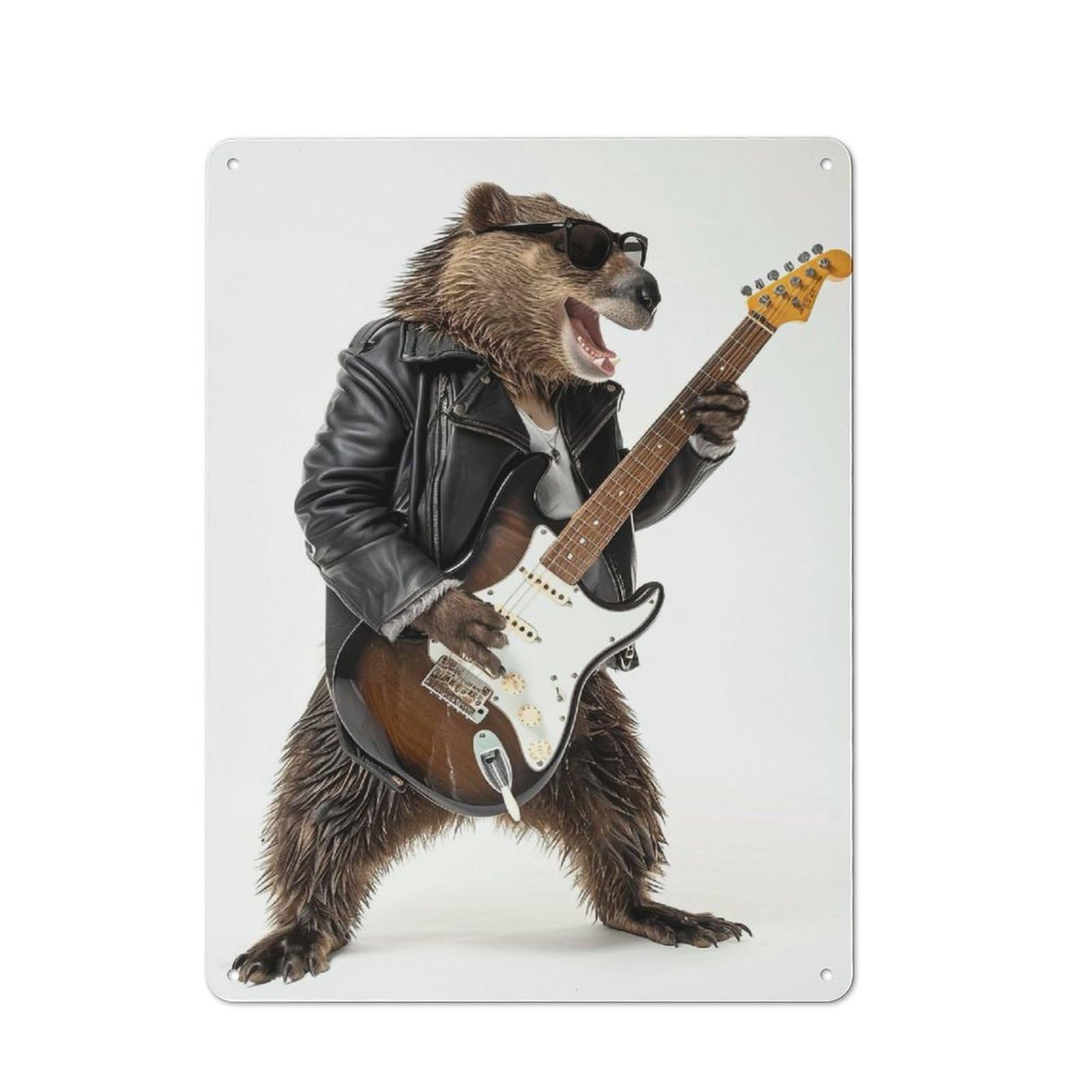 Beaver Guitar Decorative Tin Sign 40x30cm, Rustic Rustic Kitchen Decor for Kitchen, Cottage, Porch Or Garden Room