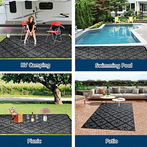 Enipate Outdoor Rugs for Patios Waterproof, 6x9ft Reversible Easy Cleaning Garden Rug, Portable Comfortable Woven Geometric Outdoor Carpet (Black & Grey) - Image 4