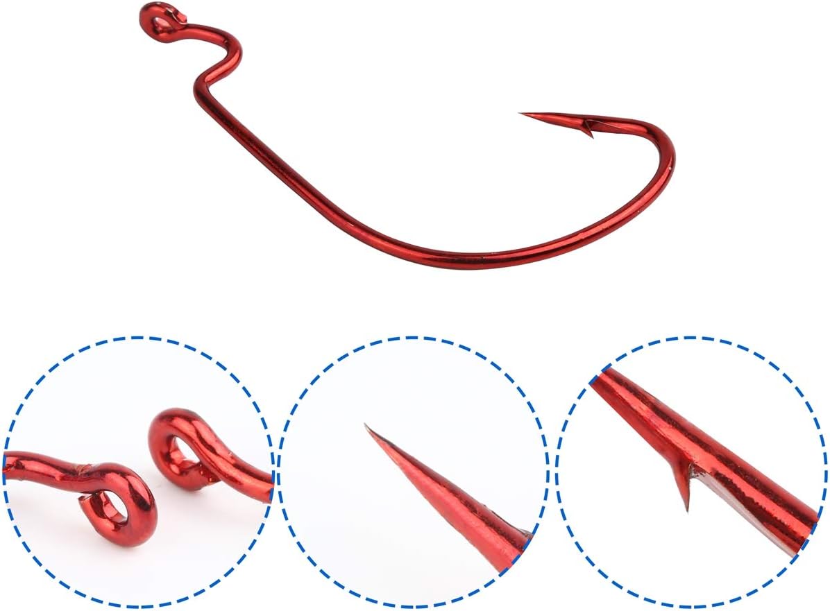 60pcs Offset Worm Hook High Carbon Steel Wide Gap Bait Jig Fish Hooks with Plastic Box #1-5/0 : Everything Else