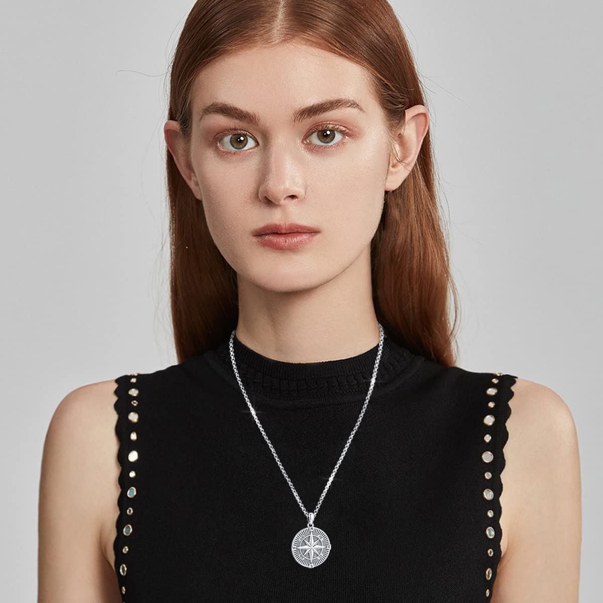 Eusense Brújula Collar 925 Plata de Ley Brújula Colgante Cadena Graduación Regalo Joyería para Hombre Mujer Día de la madre