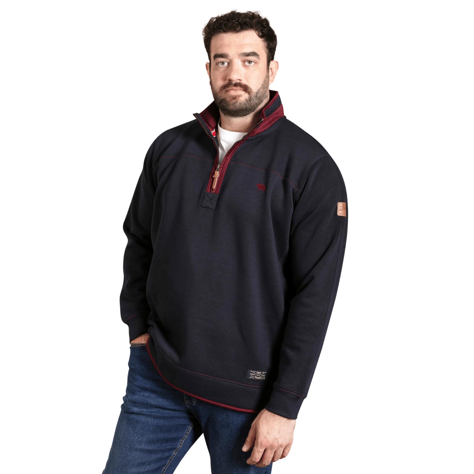 D555 Quarter Zip Fleece Sweatshirt With Chest Embroidery - Navy