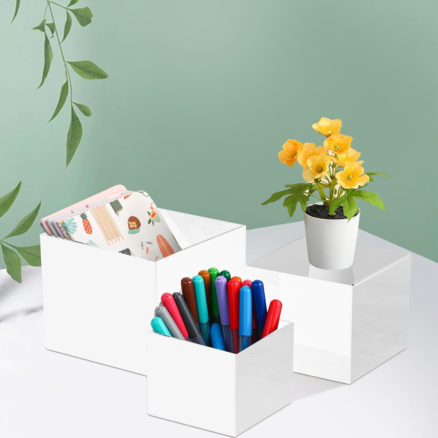 6-Pack Buffet Risers,Acrylic Display Stand for Display Dessert Figures Collectible Show,White Cube Display Nesting Riser with Hollow Bottoms for Weddings,Parties,Buffet,6"x7"x8"