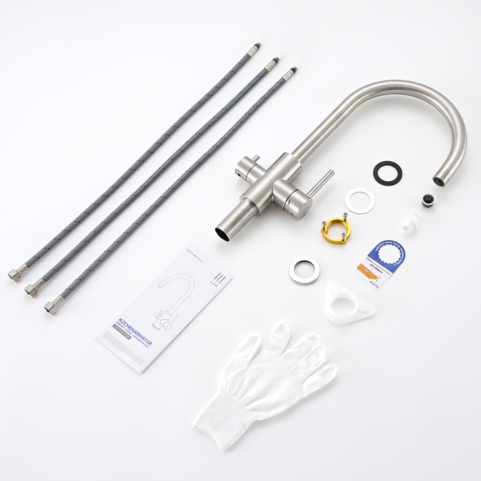 CECIPA Grifo Cocina 3 Vías Acero Inoxidable Purificador Agua Filtrada | Grifo cocina 3 vías acero inoxidable 304 con agua filtrada, válvula cerámica, aerador ABS, rotación 360, ahorro de agua