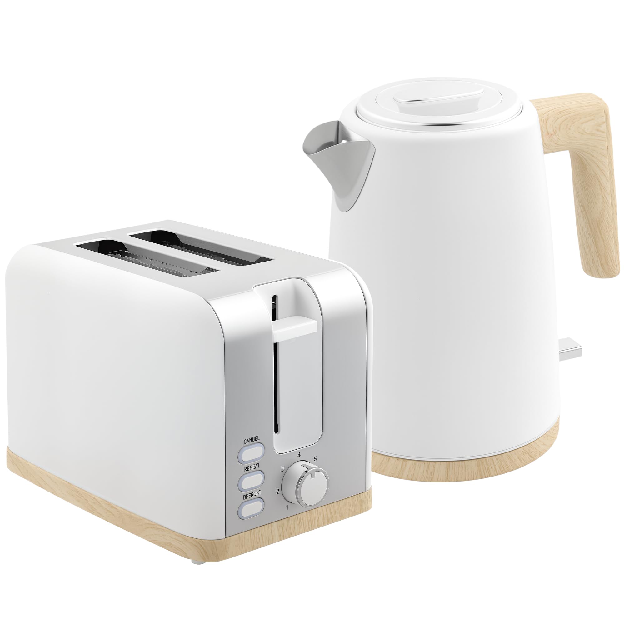 HOMCOM Set bollitore e tostapane 2200W, bollitore a riscaldamento rapido da 1,7 L e tostapane a 2 fette, 7 livelli di doratura - arresto automatico, protezione contro la bollitura a secco, bianco