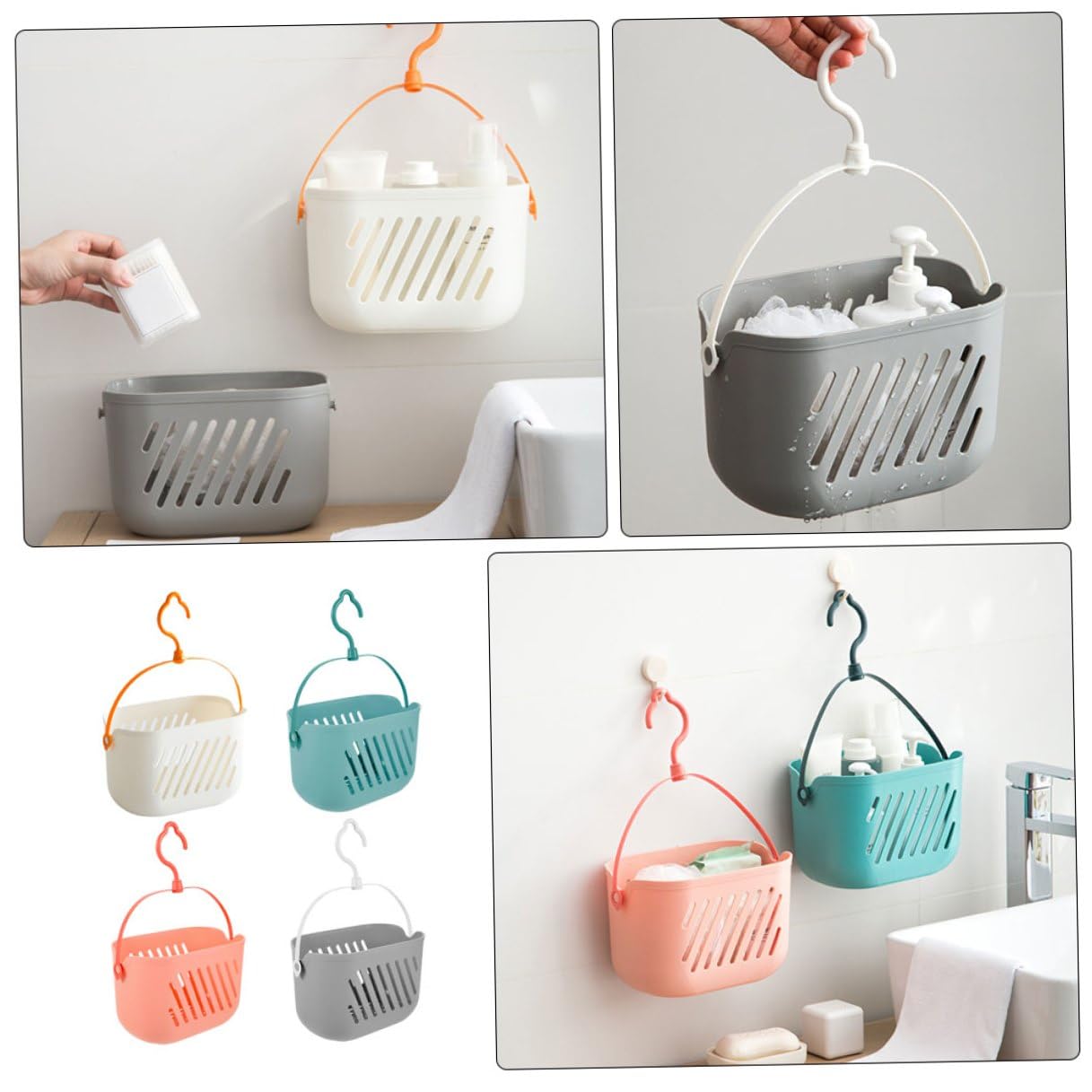 ERINGOGO Cesta de Ducha Colgante de Plástico 4 Unidades para Baño Diseño Moderno y Funcional Organizador Portátil para Productos de Limpieza y Champú