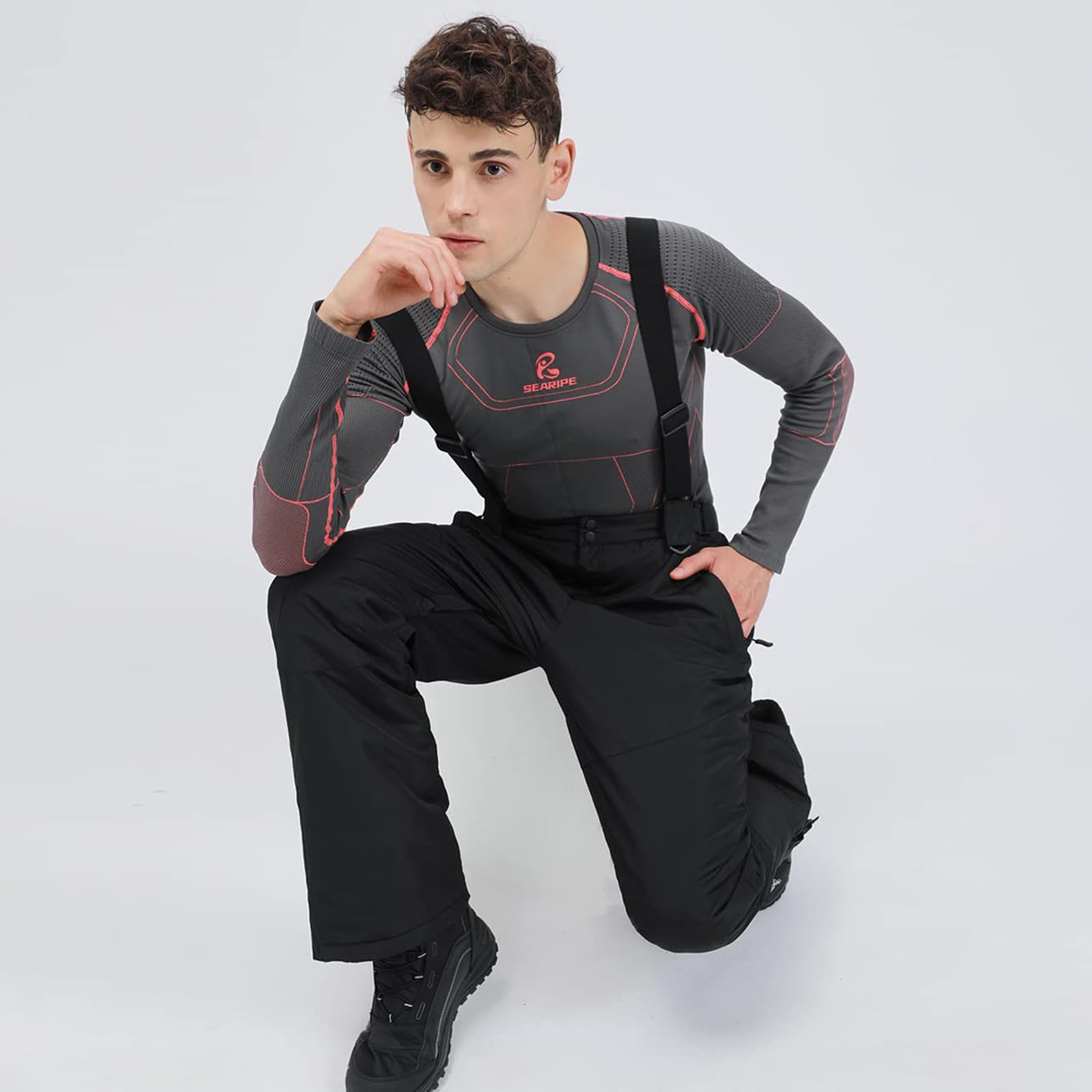 ALSOGO Herren Ski Bib Hose wasserdichte Winddichte Schneehose Outdoor Hose Snowboard Lätzchen mit Abnehmbarem Riemen
