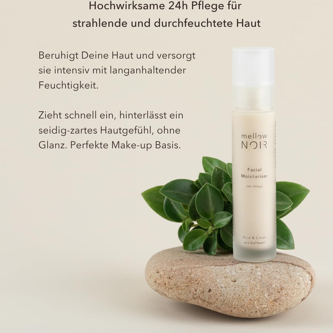 Höhle der Löwen Gesichtspflege Set | mellow NOIR | Hyaluronserum, Tagescreme, Vitamin C Serum | Anti Falten Gesichtspflege | Feuchtigkeitsspendend | Anti-Aging | Vegan | zertifizierte Naturkosmetik