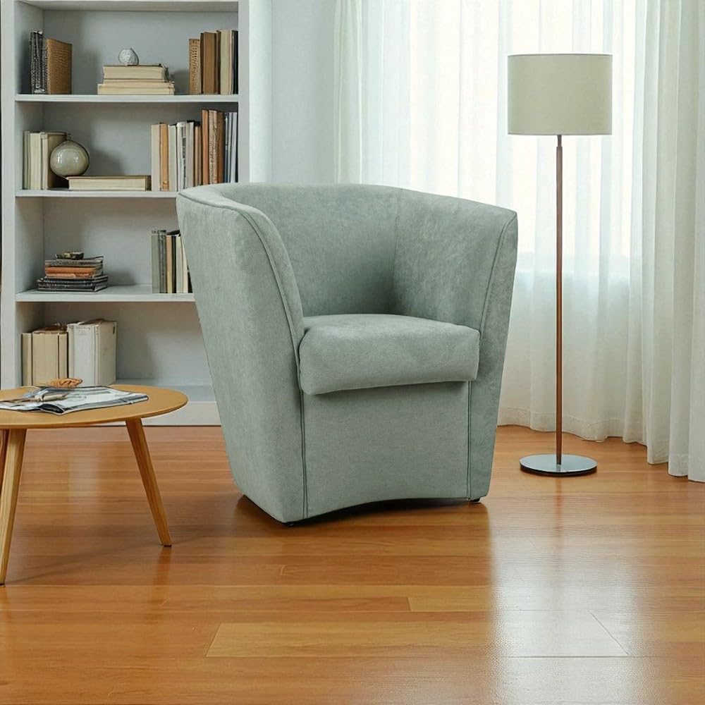 Poltrona in tessuto antimacchia rivestimento water repellent - struttura in legno - già assemblata - comoda e elegante - per camera da letto,soggiorno,ufficio, stile moderno (Verde Menta)
