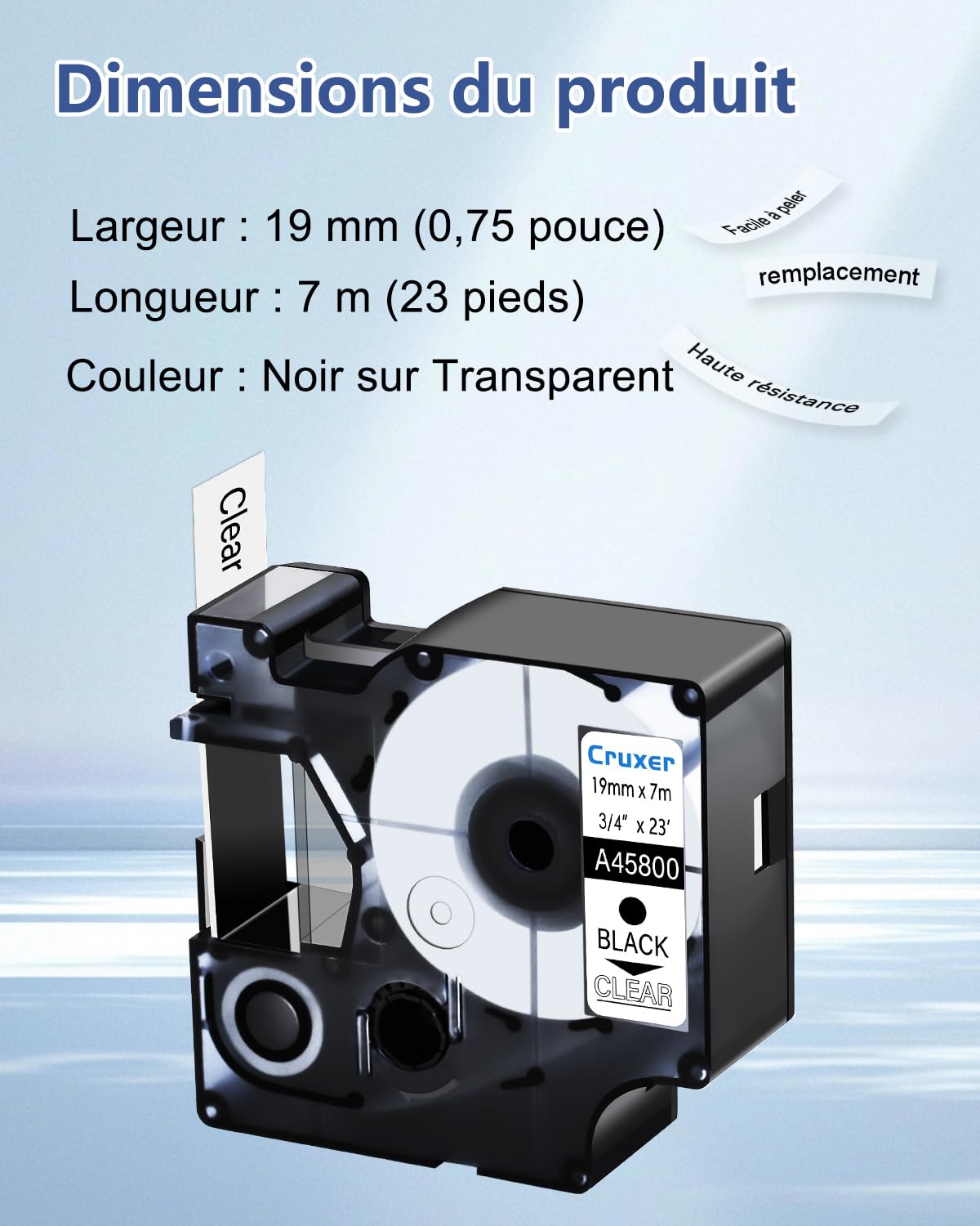 Lot de 50 ruban compatibles Dymo D1 45800 Noir sur Transparent 19 mm