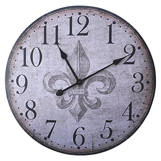 Lulu Decor, 23.50" French Country Style Rustic Round Wood Wall Clock with Large Arabic Numerals for Living Room & Office