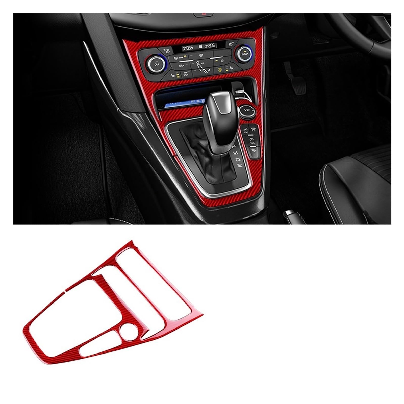 Car Interior Trim Accessories for Focus for SE for RS for ST for Ecoboost 2015-2018 LHD RHD Car Central Control Gear Shift Panel Carbon Fiber Sticker(for RHD Red Carbon)