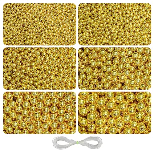 Image of 1800 Pcs Golden Pearl Beads for Bracelet Making Kit - 4, 5, 6, 8, 10, 12 mm - Beads for Jewellery Making Kit - Pearls for Craft - 180g