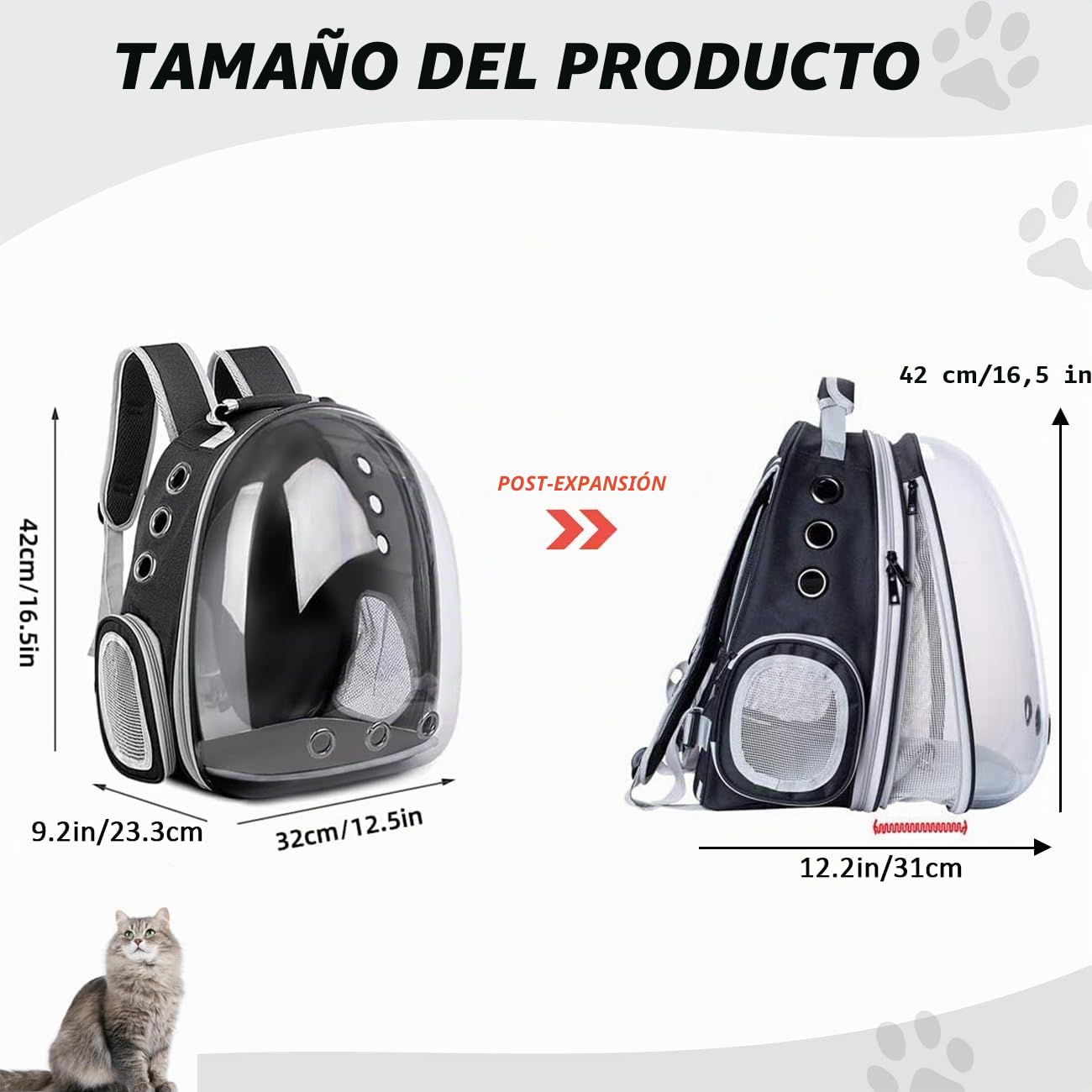 Mochila para Gatos,Mochila Gato,Mochila Cápsula para Mascotas,Mochilas para Gatos y Perro Transportin Gato Expandible y Plegable (Black, Medium, hacia adelante)