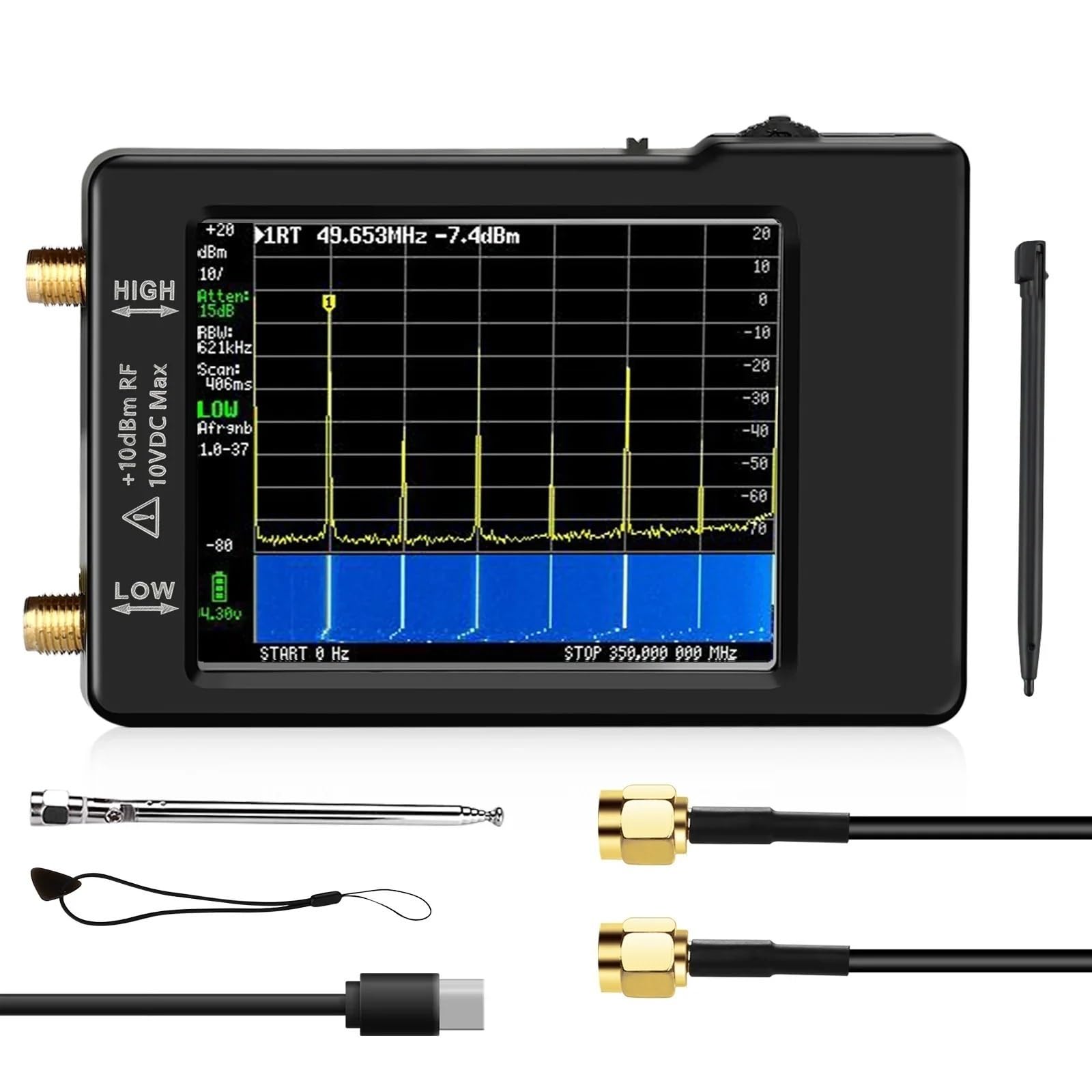 Network Analyzer, Hand Held Tiny Spectrum Analyzers 2.8" Display 100kHz to 960MHz with ESD Proteced Version V0.3.1_E Analyzer