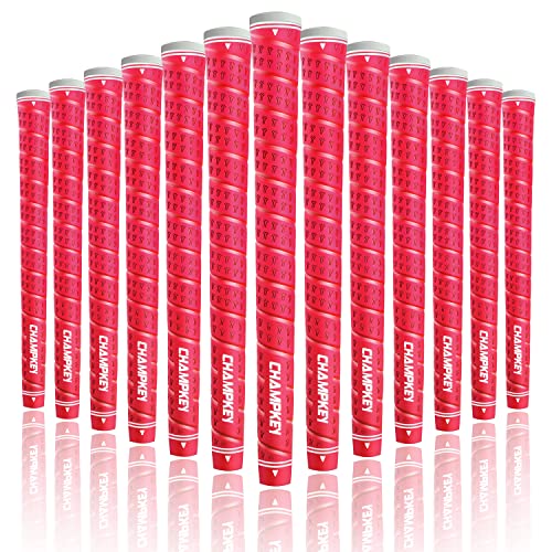 CHAMPKEY WRAP-Y Rubber Golf Grips 13 Pack - All Weather Performance, High Feedback and Traction Golf Club Grips (Standard, Red)