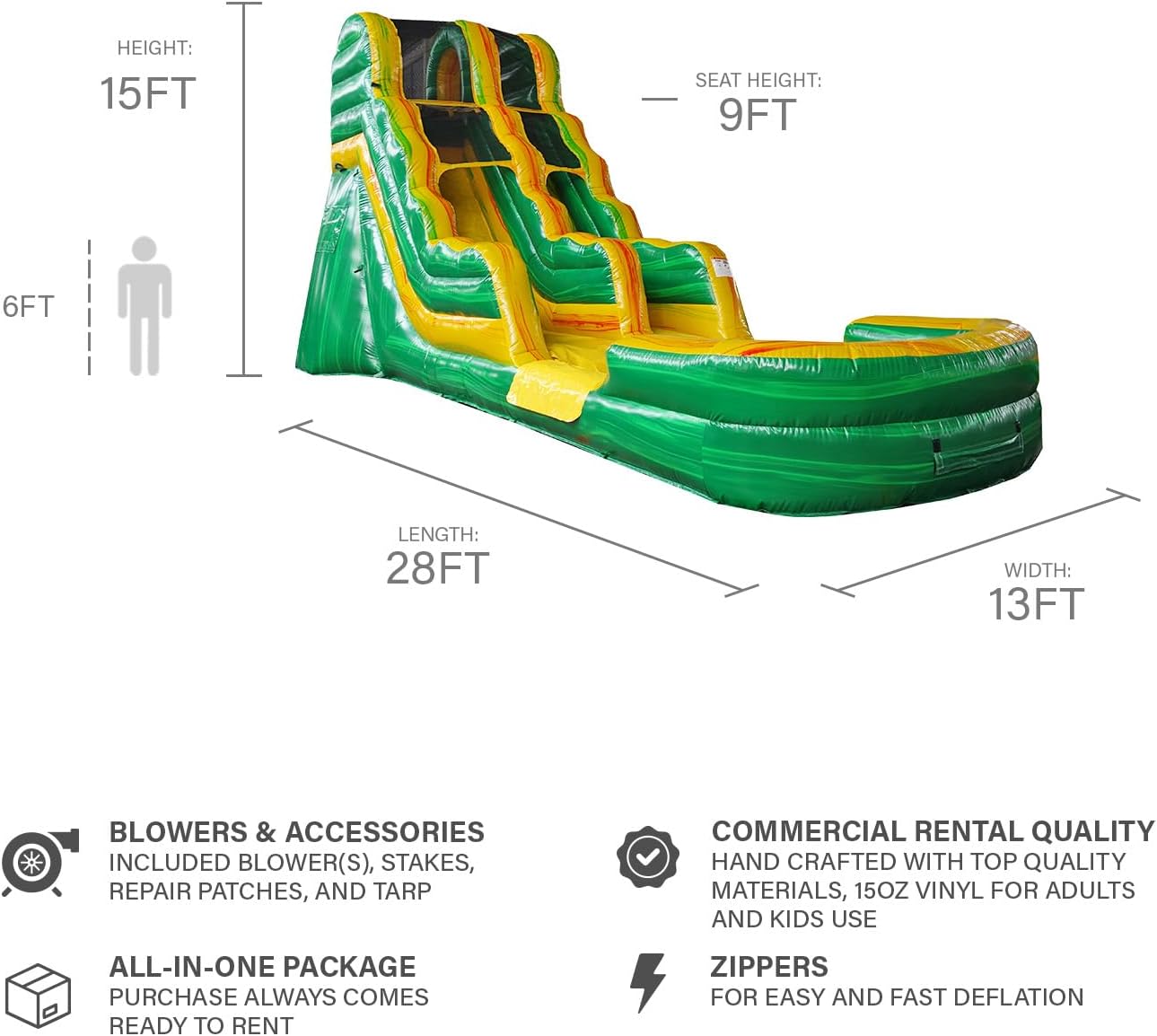 JumpOrange Commercial Grade Water Slide with Splash Pool (with Blower)