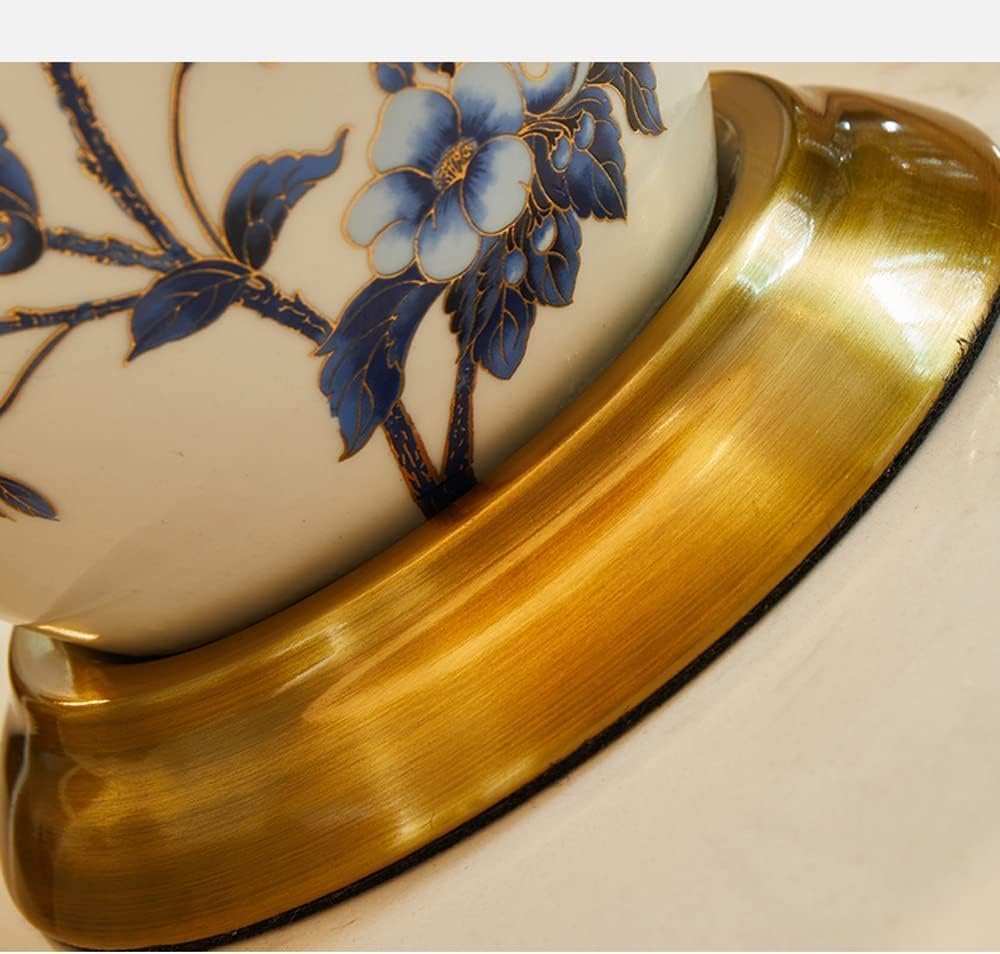 Mid-Century Handmade Ceramics Table Light Bedside Ginger Jar Table Lamp Reading Lamp Modern White Desk Light with Chiffon Lamp Shade for Decorate Nightstand Bedroom Hotel Vase