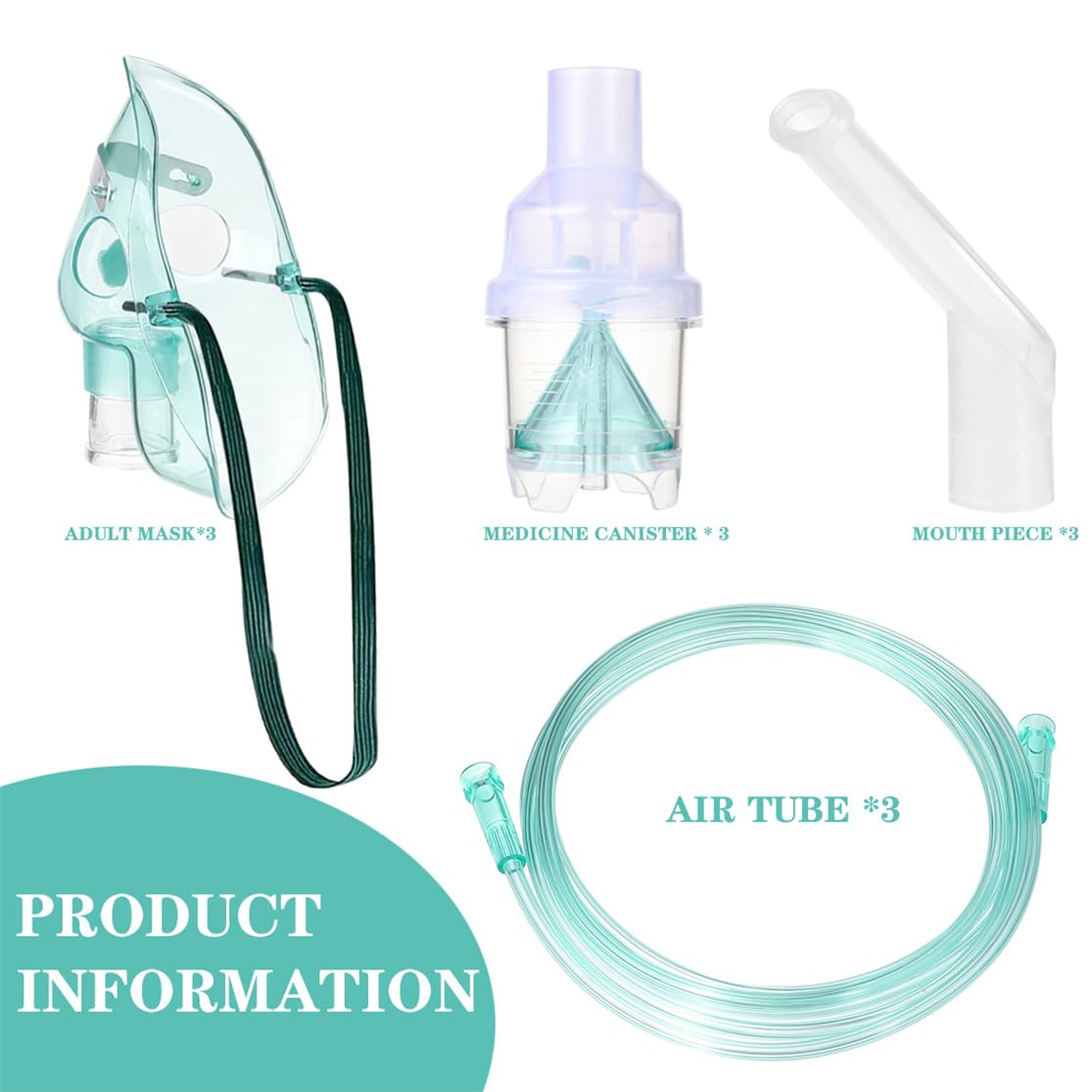 Kit de remplacement pour nébuliseur, compresseur et nébuliseur, 3 ensembles complets de nébuliseur, tubes, embouchure et masque pour adultes pour traitement respiratoire