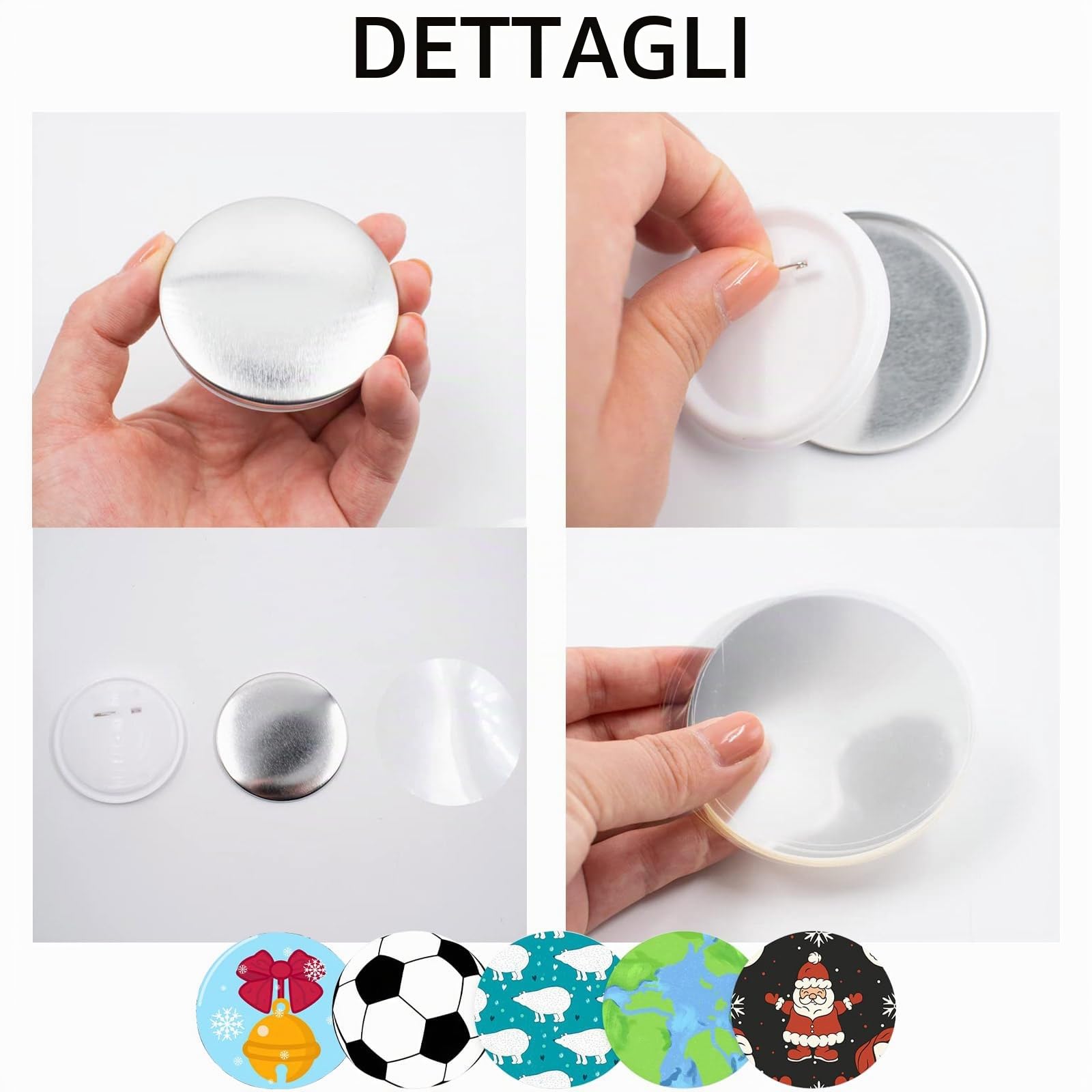 100 pezzi Kit Badge per Button Making Machine, Spille Fai da Te, Spilli Distintivi, Distintivi Personalizzabili, per Button Artigianato Fai da Te Tra Cui Coperture in Metallo e Pellicola Trasparente | Bottoni vuoti fai da te, spille vuote per souvenir, pe