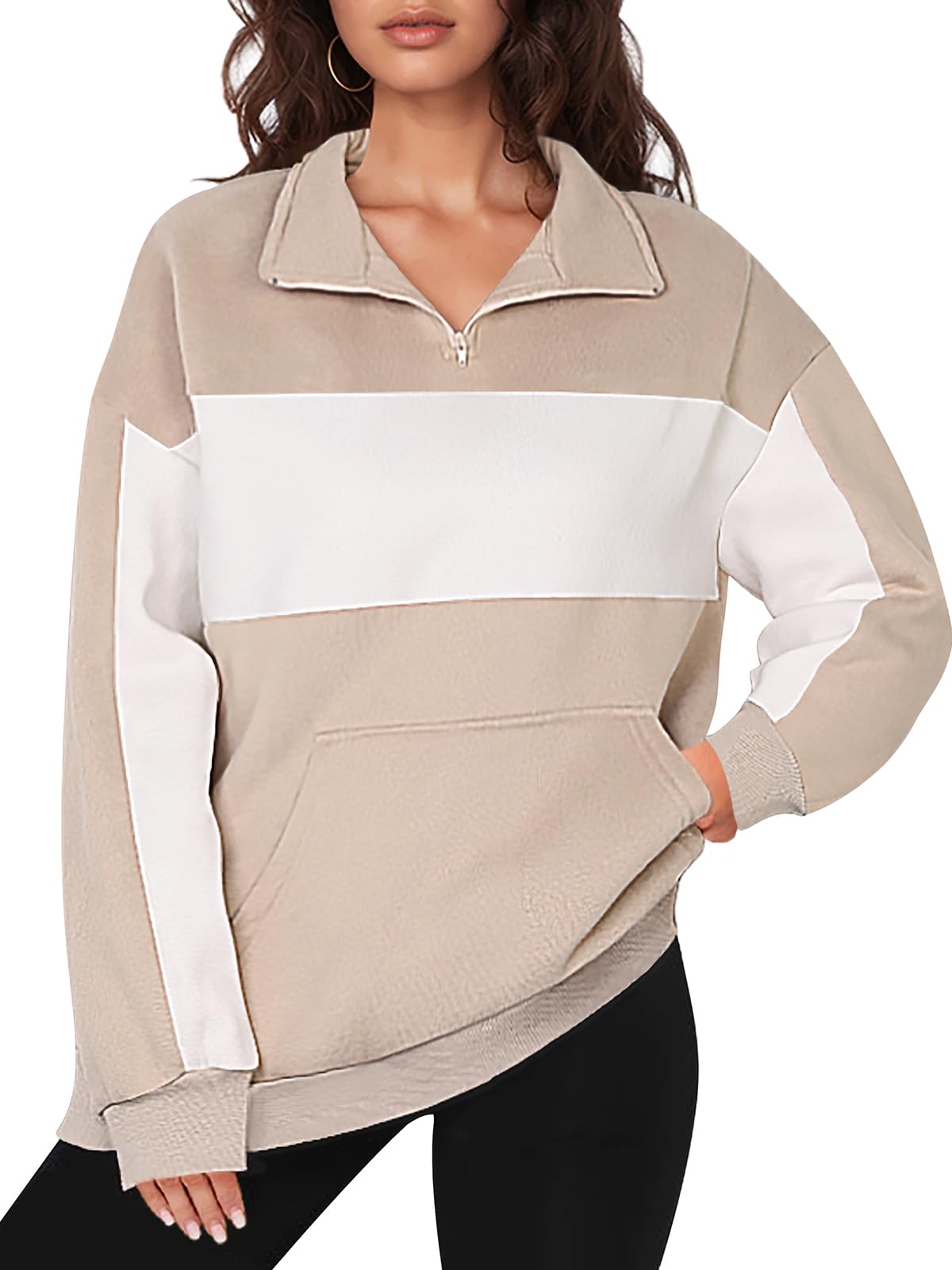 YATHON Womens Casual Quarter Zip Sweatshirt Color Block Fleece Fall Winter Outfits Pullover Sweater Clothes with Pockets
