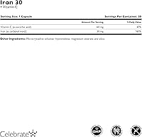 Vista 3 de Suplemento de hierro con vitamina C, 30 mg de hierro, 60 mg de vitamina C, vitaminas bariátricas para pacientes con WLS, manga vertical y cirugía