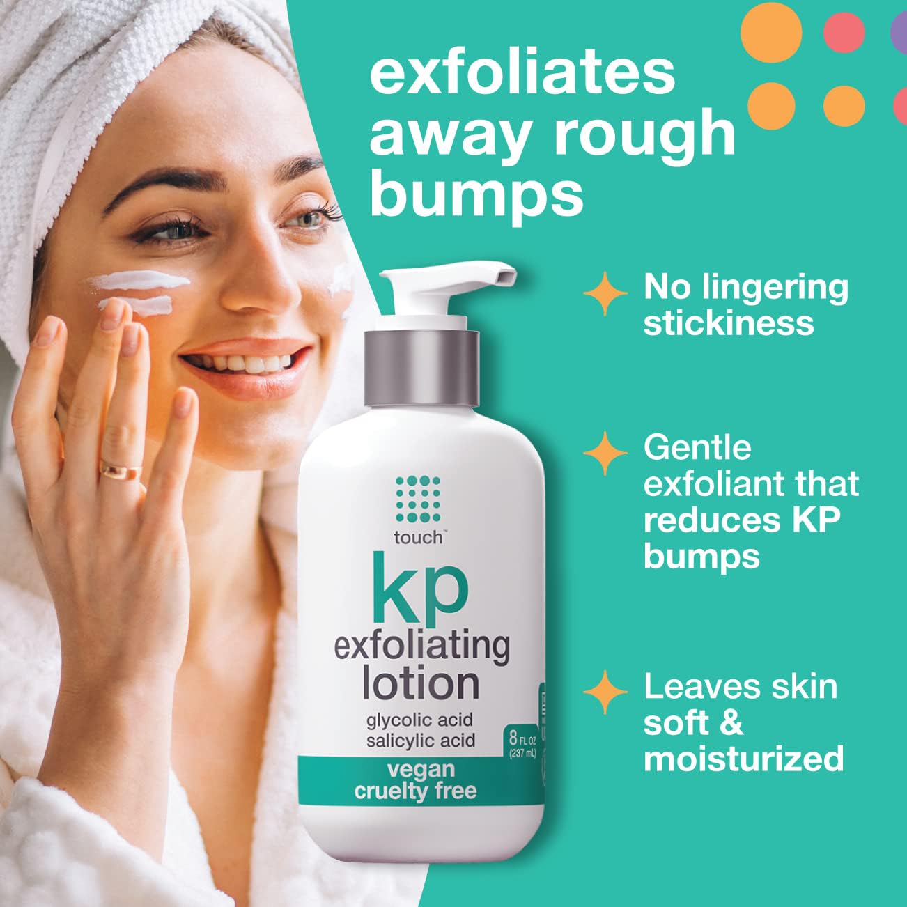 TOUCH Glycolic Acid Lotion for Keratosis Pilaris - KP Exfoliating Body Lotion Moisturizer - for AHA BHA Rough & Bumpy Skin- Gets Rid of Redness - 8 Fl Oz - Image 4