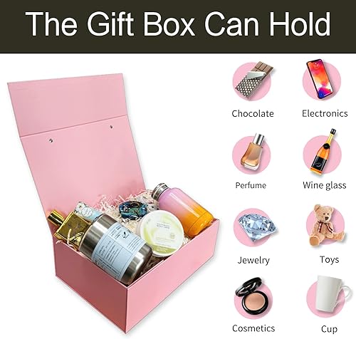 Miniatura 3 de Joyscoop Caja de regalo rosa  Cajas de regalo de 11 x 7.6 x 3.5 pulgadas con tapas y asas, cajas de regalo magnéticas portátiles para regalos, caja