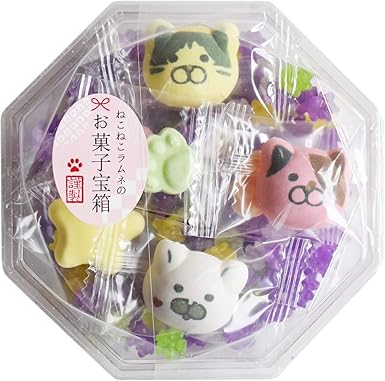 Amazon ねこねこラムネのお菓子宝箱 金平糖 ラムネ 京飴 京ラムネ 猫 こんぺいとう 高級和三盆糖 吉野葛 国産 日本 お菓子 猫雑貨 お茶請け プチギフト パープル Ask Trading 駄菓子 通販