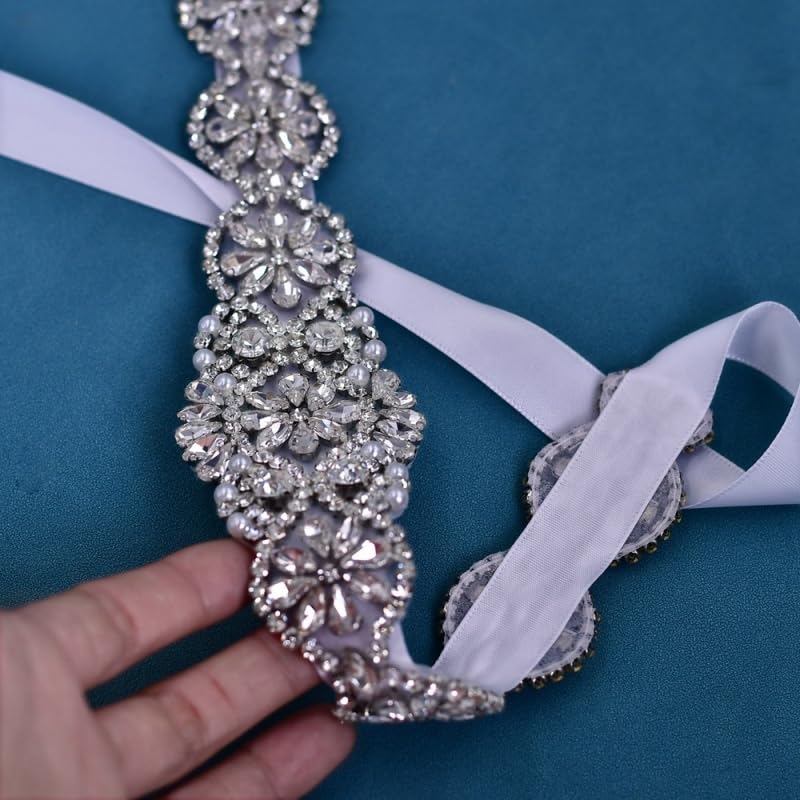 Bridal Rhinestones Sash Applique Pearls Beaded Belt Handmade Crystal Belts Elegant Evening Dress Accessories4