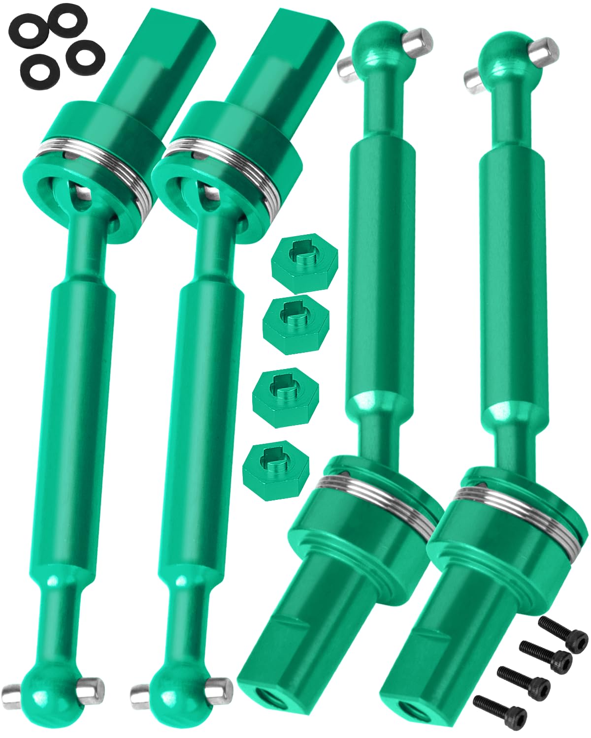 RcarmubWow RC Driveshafts Axles Upgrades Part for 1/18 LaTrax Teton,LaTrax Desert Prerunner,7075 Aluminum Front Rear Drive Shafts CVD w/6061 Hex Hops Up,4PCS,Replace #7650,Green