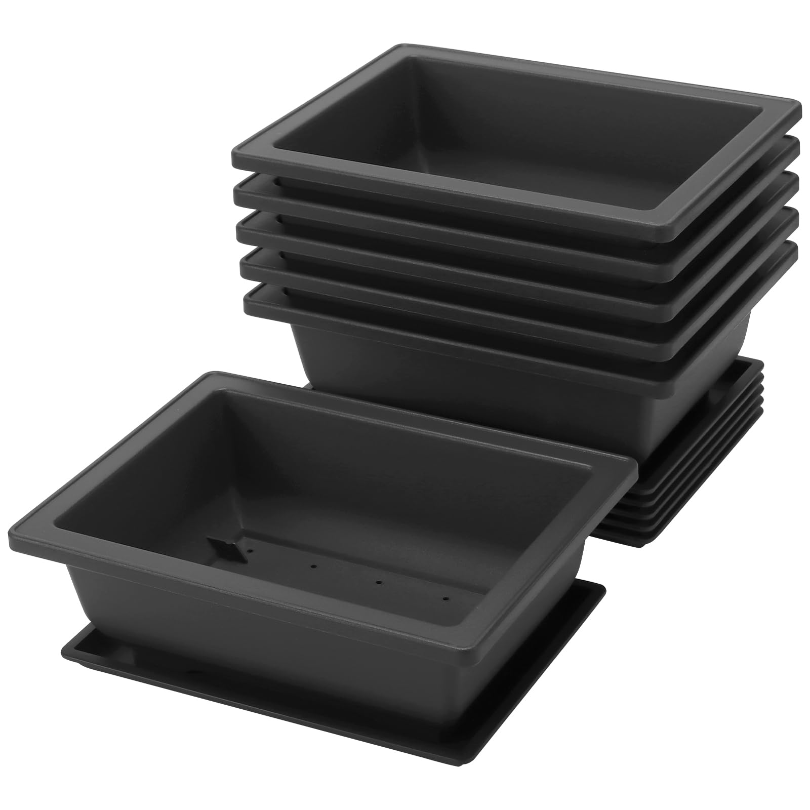 Manchap Black 6 Piece Plastic Bonsai Training Pots With Drainage Trays, 23 X 17 X 8Cm, For Indoor Garden, Office, Balcony