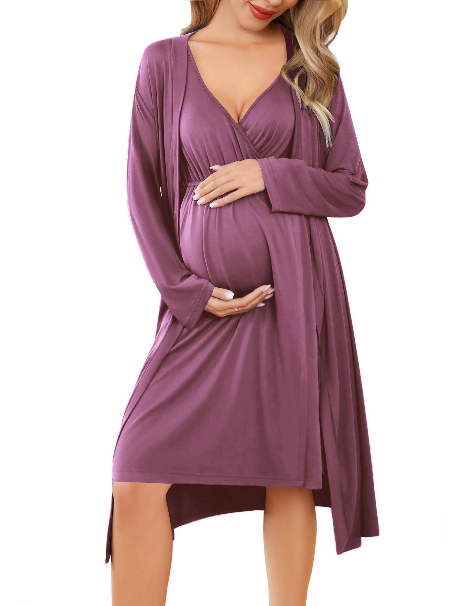 Ekouaer Maternity Nursing Gown and Robe Set Labor Delivery Nightgowns