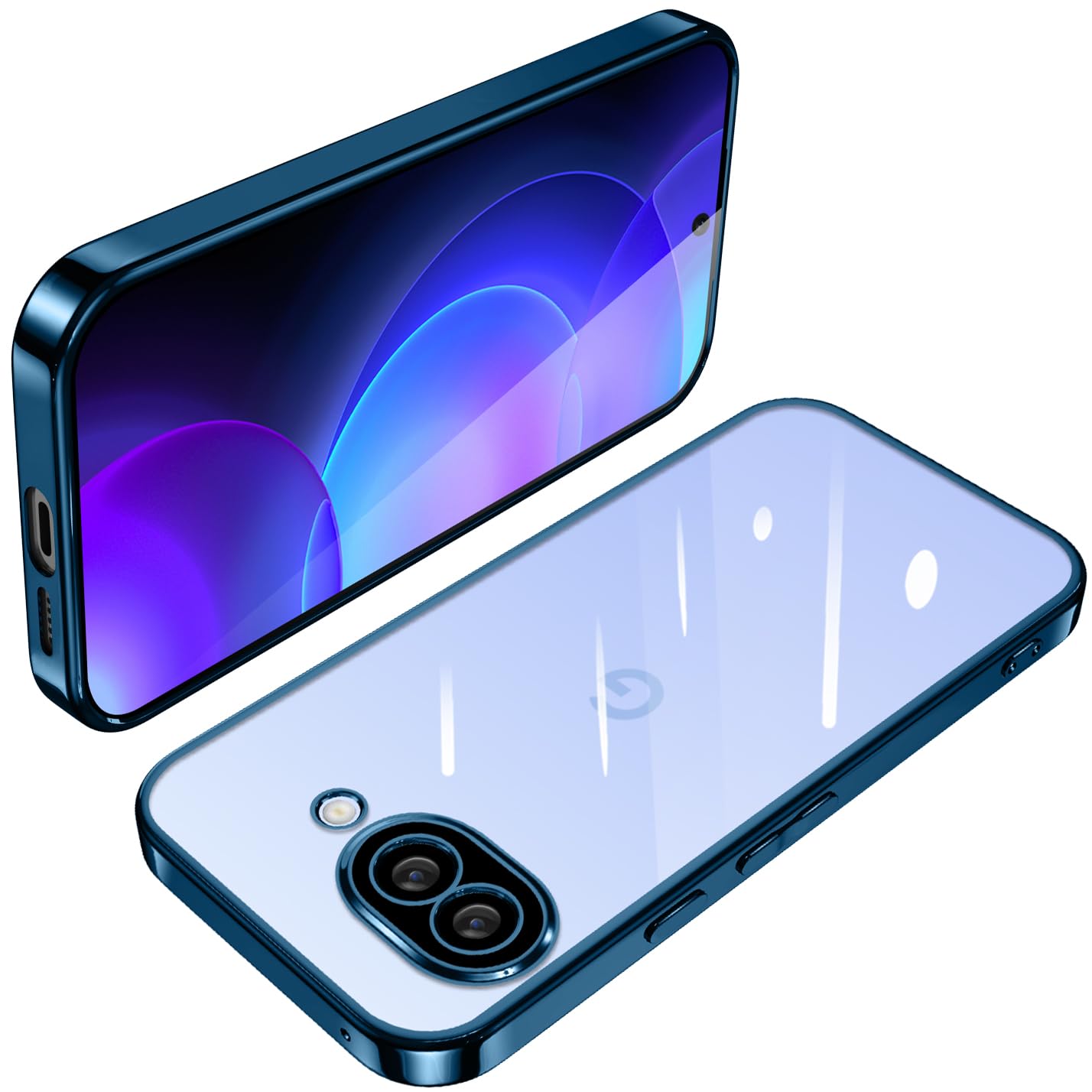 Google Pixel 9A ケース クリア TPU 透明 薄型 軽量 グーグル ピクセル 9a スマホケース 耐衝撃 メッキ加工 ソフト 人気 ワイヤレス充電対応 (ブルー)